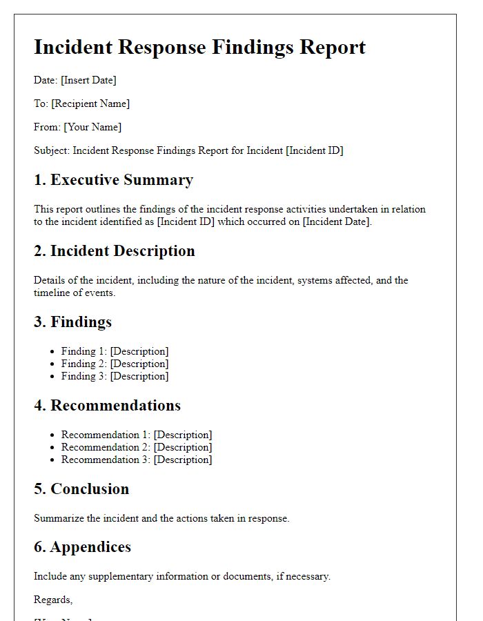 Letter template of incident response findings report