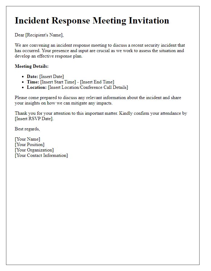 Letter template of incident response meeting invitation