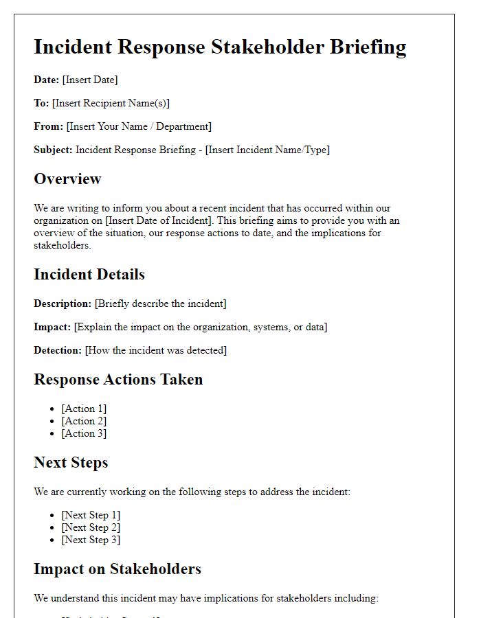 Letter template of incident response stakeholder briefing