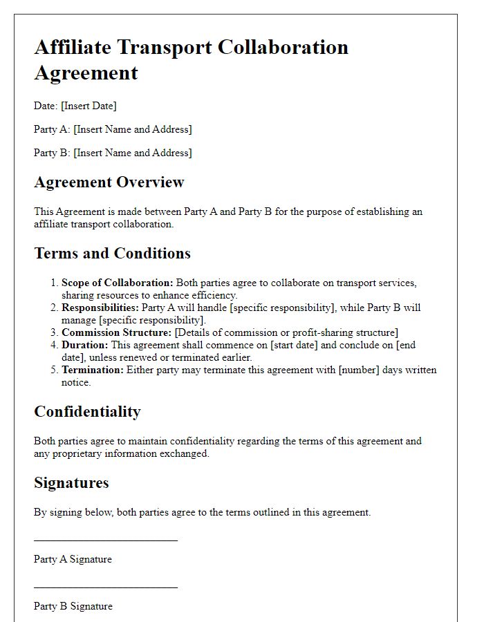 Letter template of agreement for affiliate transport collaboration