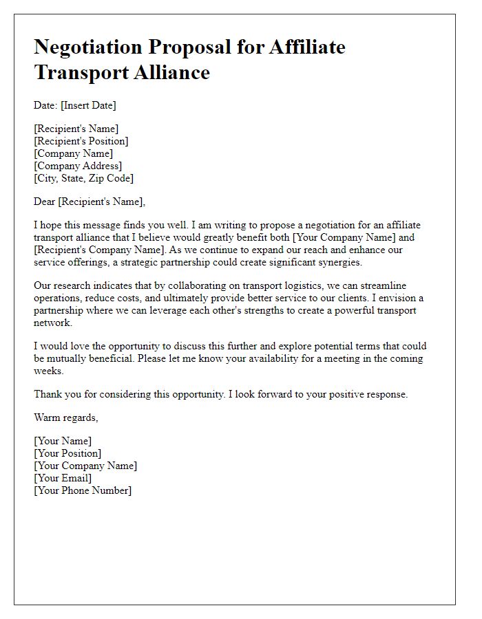 Letter template of negotiation for affiliate transport alliance