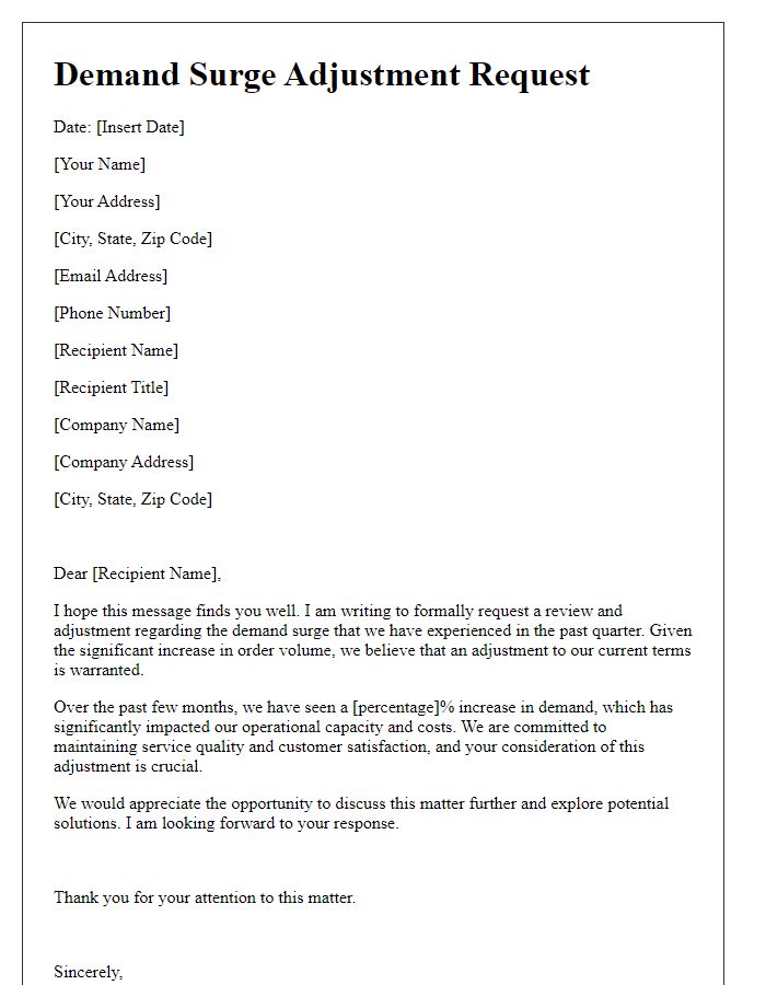 Letter template of demand surge adjustment request