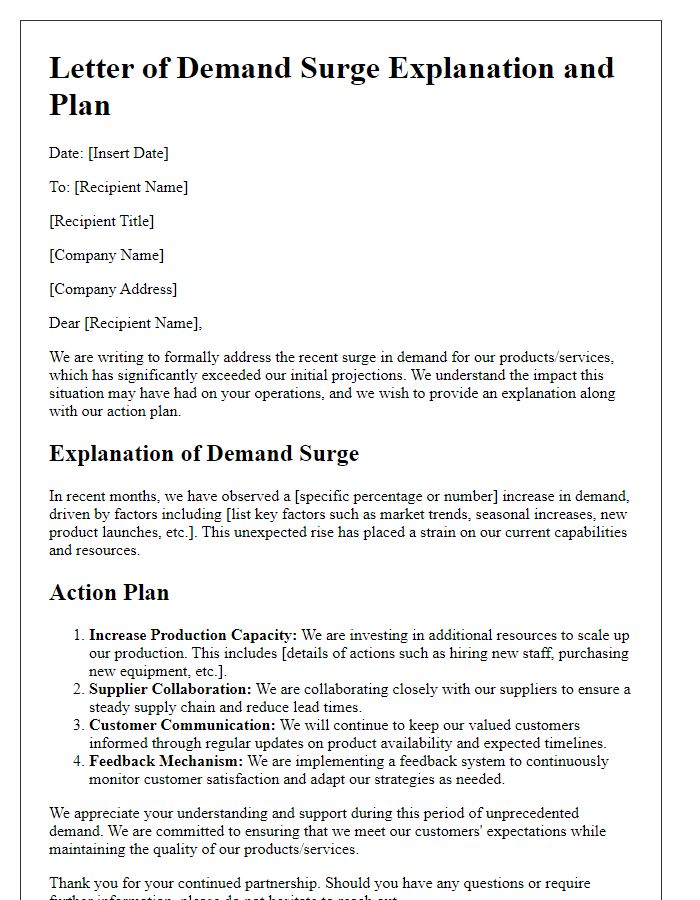 Letter template of demand surge explanation and plan