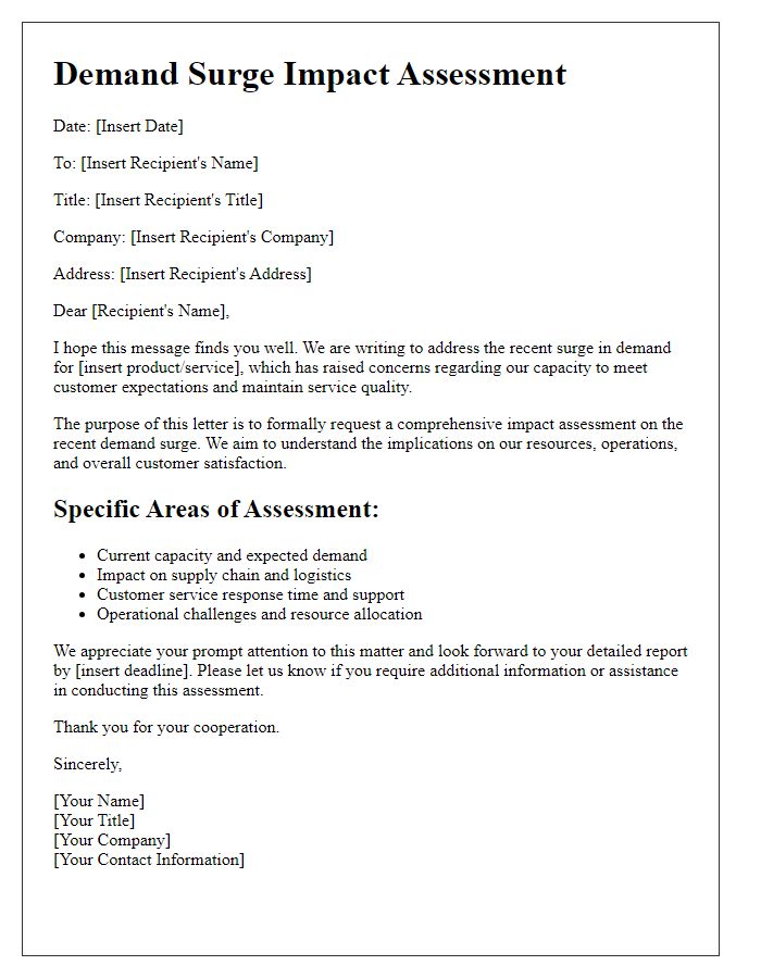 Letter template of demand surge impact assessment