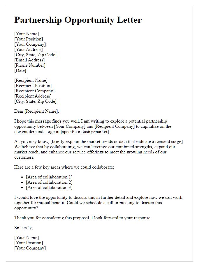Letter template of demand surge partnership opportunity