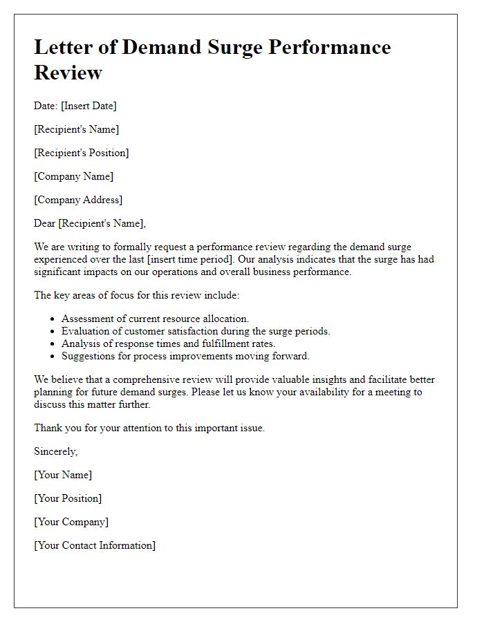 Letter template of demand surge performance review