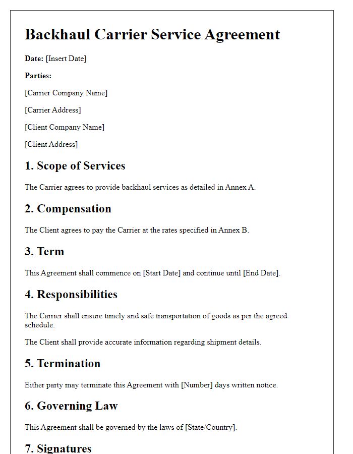 Letter template of backhaul carrier service agreement