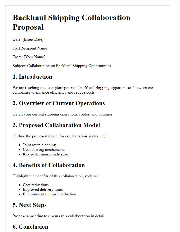 Letter template of backhaul shipping collaboration outline