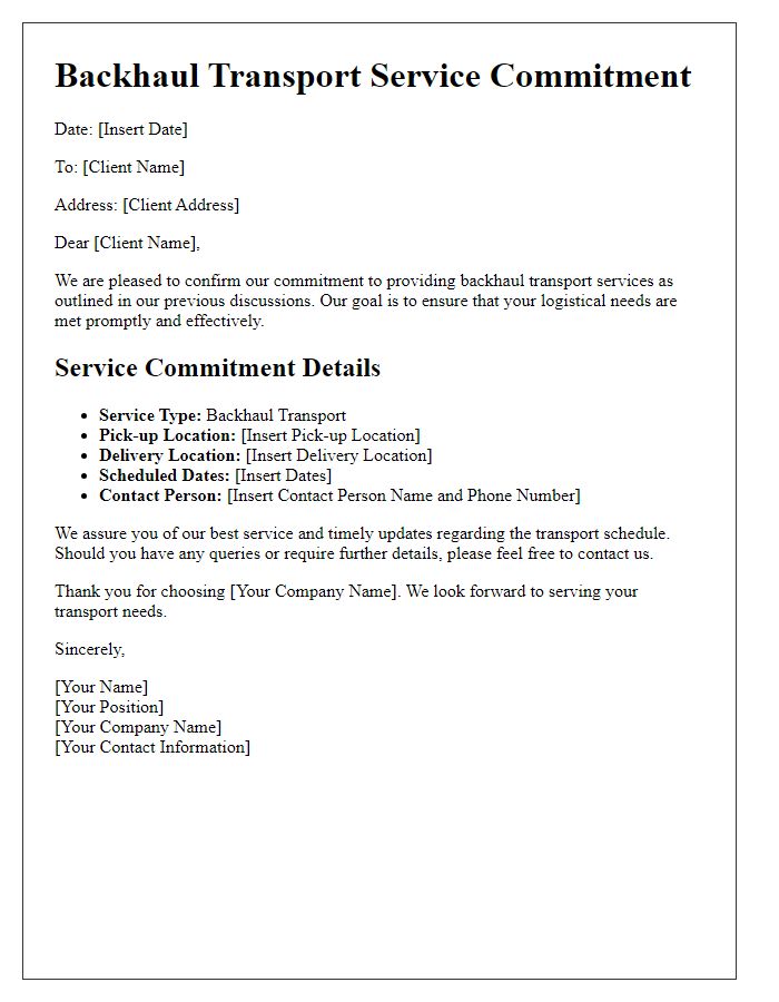 Letter template of backhaul transport service commitments