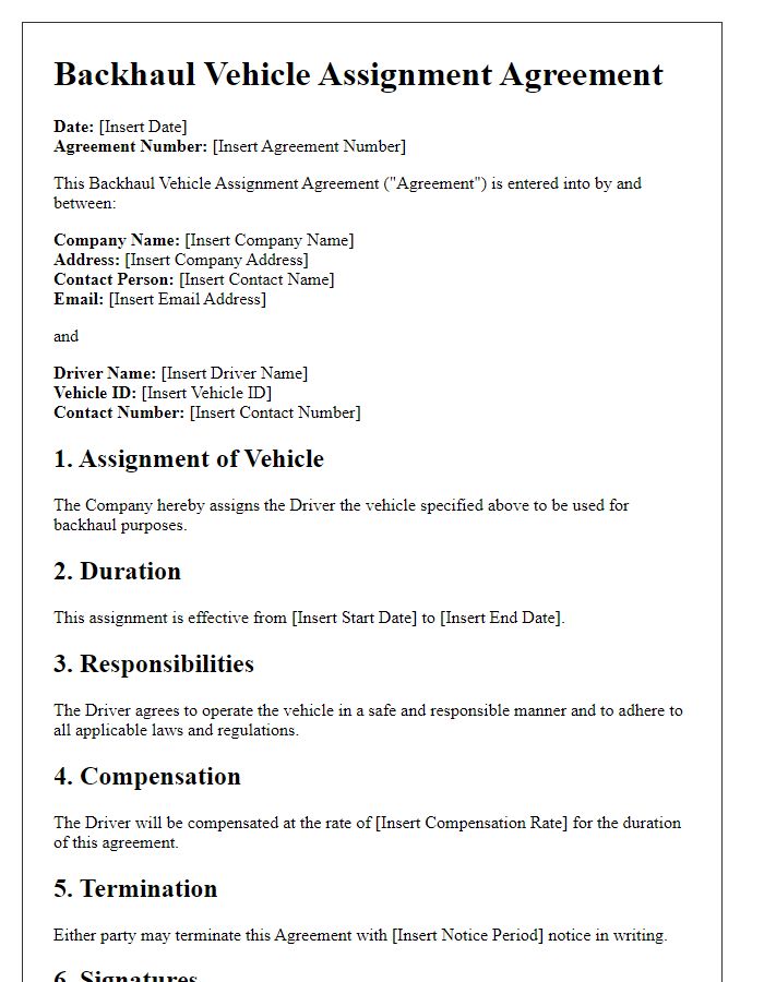 Letter template of backhaul vehicle assignment agreement