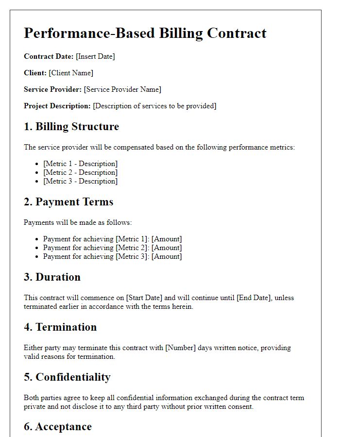 Letter template of performance-based billing contract for service-based businesses