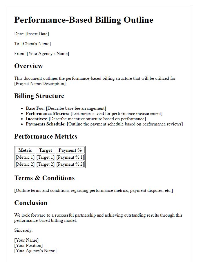 Letter template of performance-based billing outline for marketing agencies