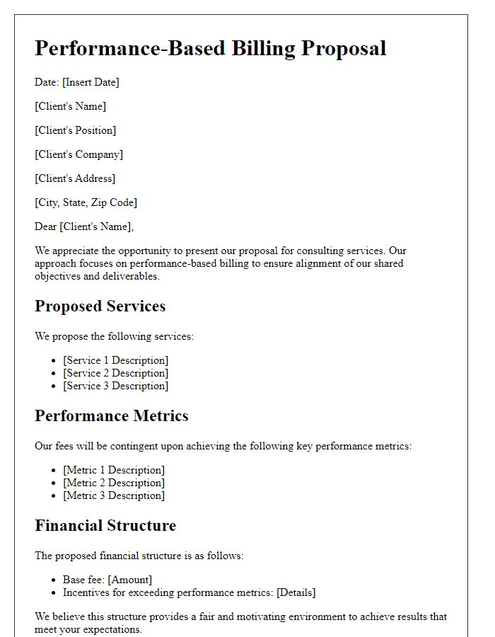 Letter template of performance-based billing proposal for consulting services