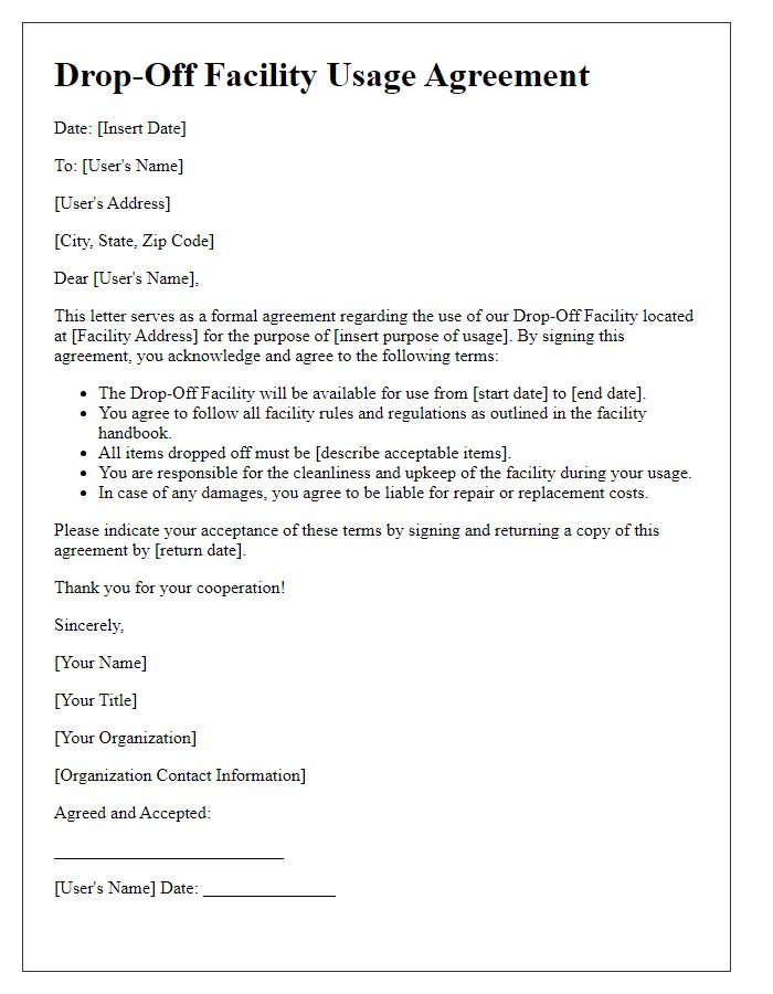 Letter template of Drop-Off Facility Usage Agreement