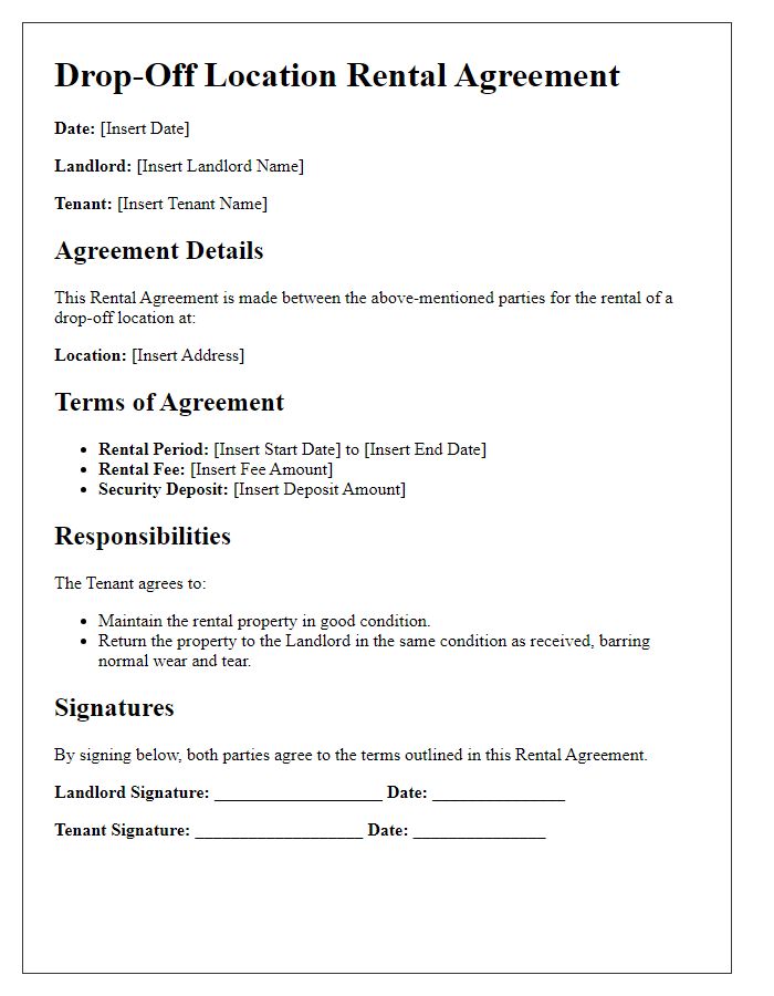 Letter template of Drop-Off Location Rental Agreement