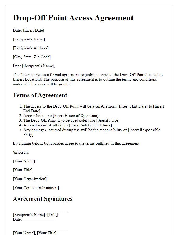 Letter template of Drop-Off Point Access Agreement