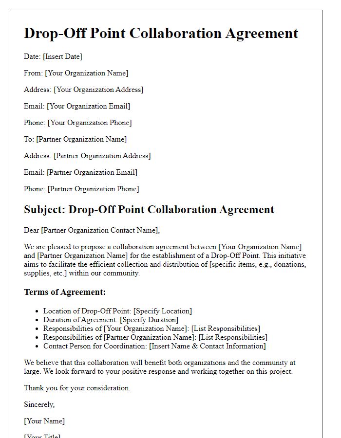 Letter template of Drop-Off Point Collaboration Agreement