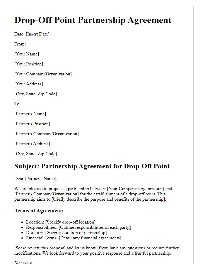 Letter template of Drop-Off Point Partnership Agreement