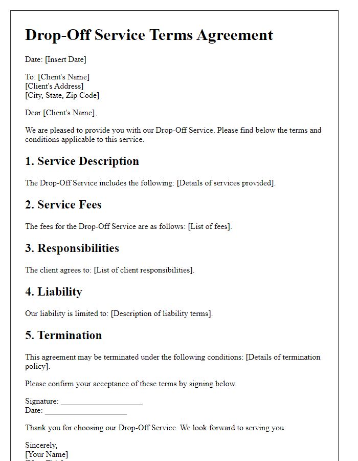 Letter template of Drop-Off Service Terms Agreement