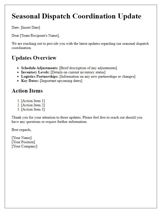 Letter template of seasonal dispatch coordination updates