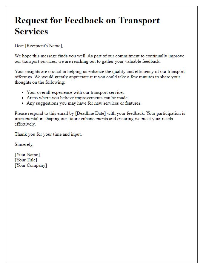 Letter template of feedback request on transport services enhancement