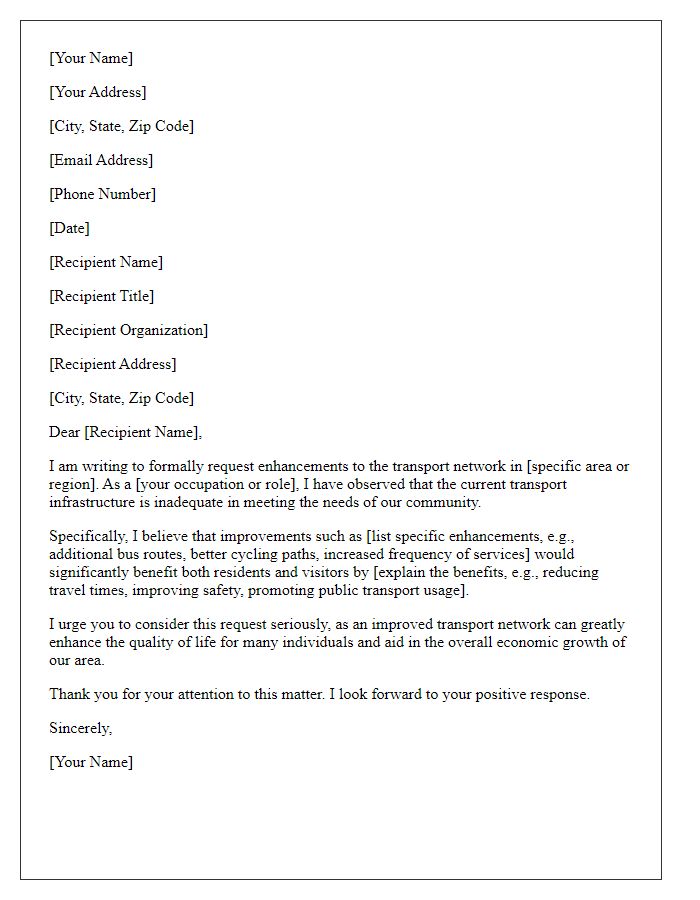 Letter template of request for transport network enhancement