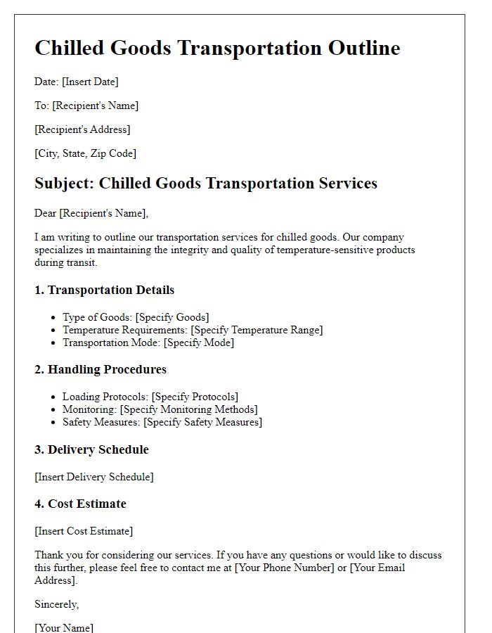 Letter template of chilled goods transportation outline