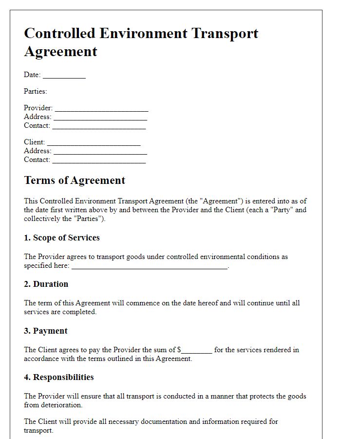 Letter template of controlled environment transport agreement