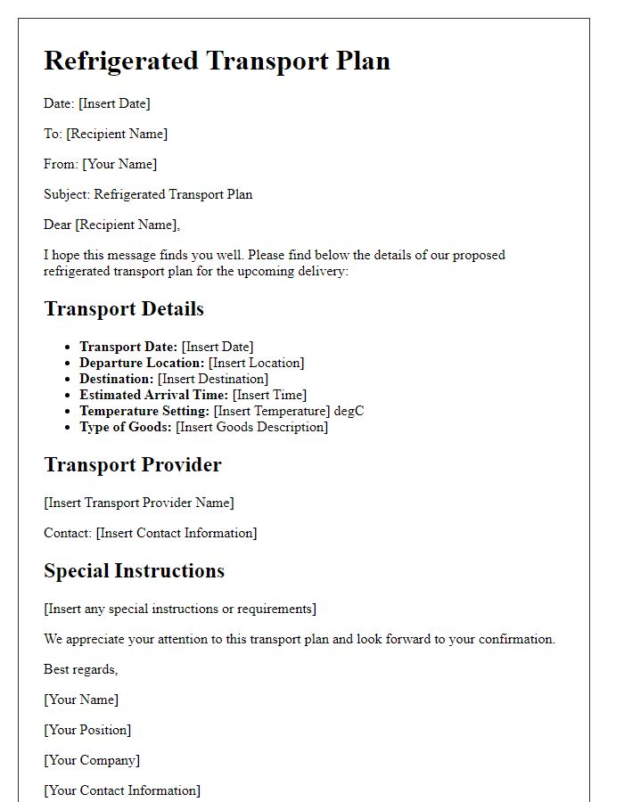 Letter template of refrigerated transport plan