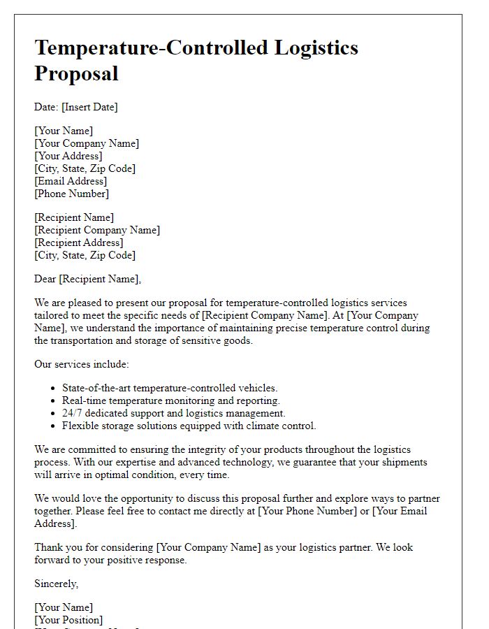 Letter template of temperature-controlled logistics proposal