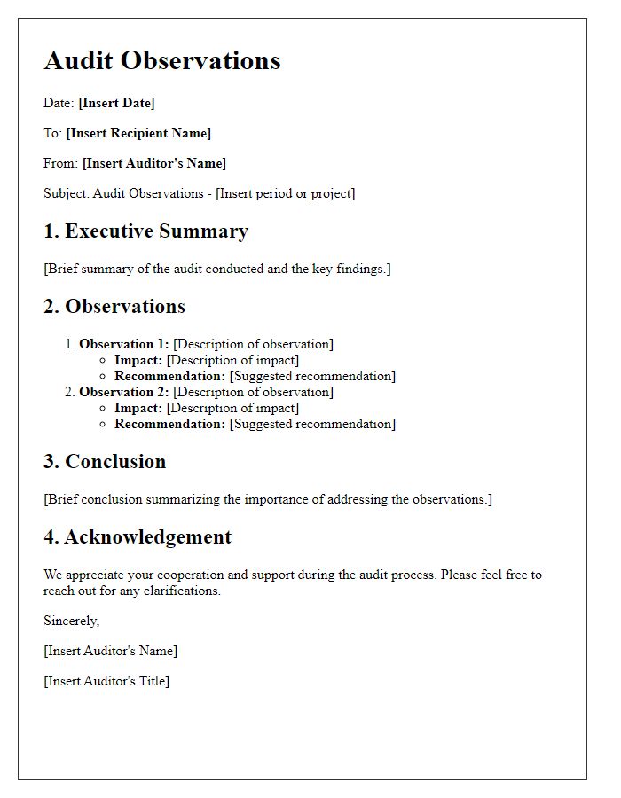 Letter template of audit observations for internal use