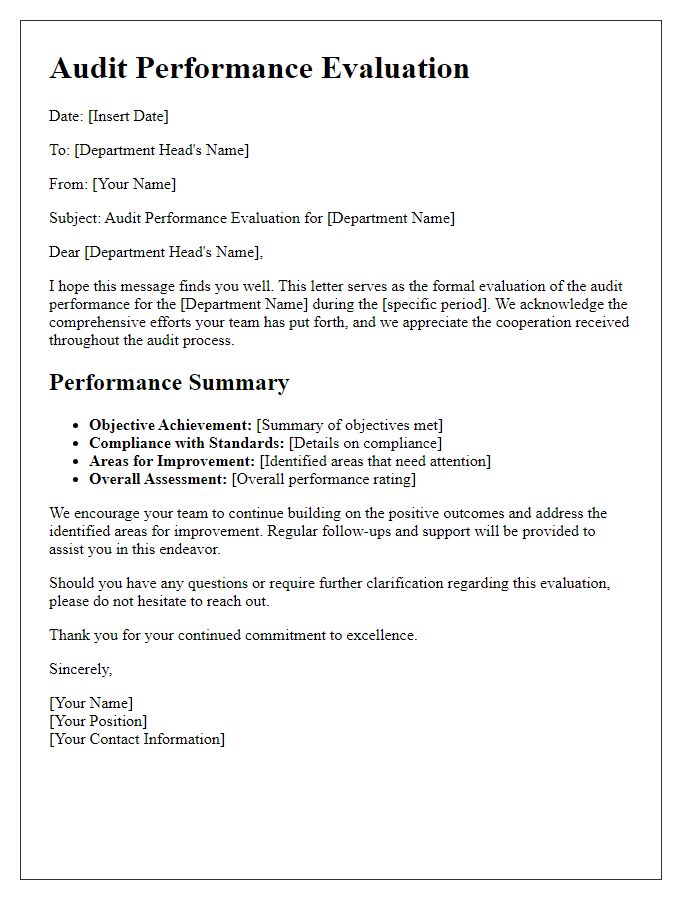 Letter template of audit performance evaluation for department heads