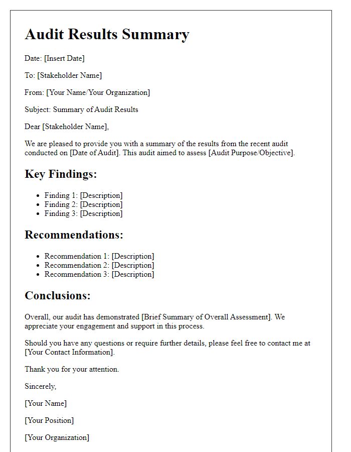 Letter template of audit results summary for stakeholder communication