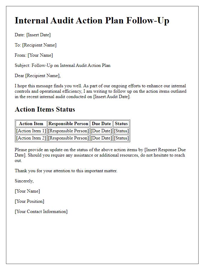 Letter template of internal audit action plan follow-up