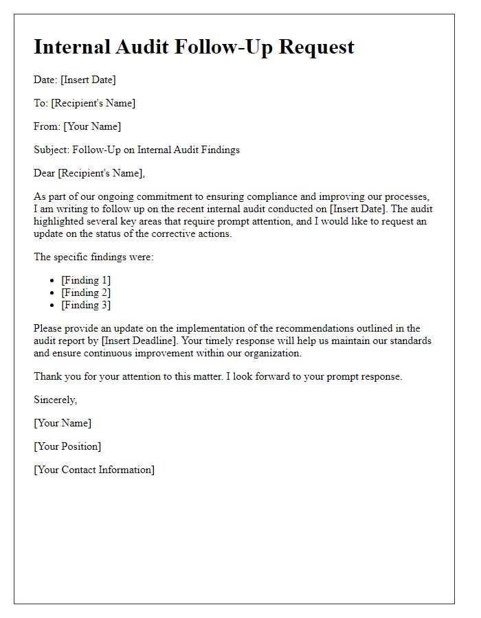 Letter template of internal audit follow-up request