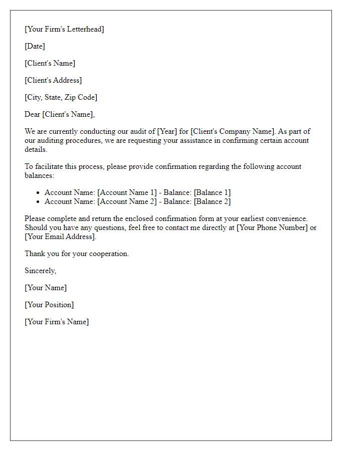 Letter template of audit confirmation request to clients