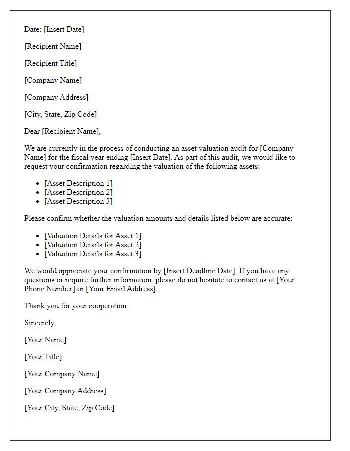 Letter template of confirmation request for asset valuation audit