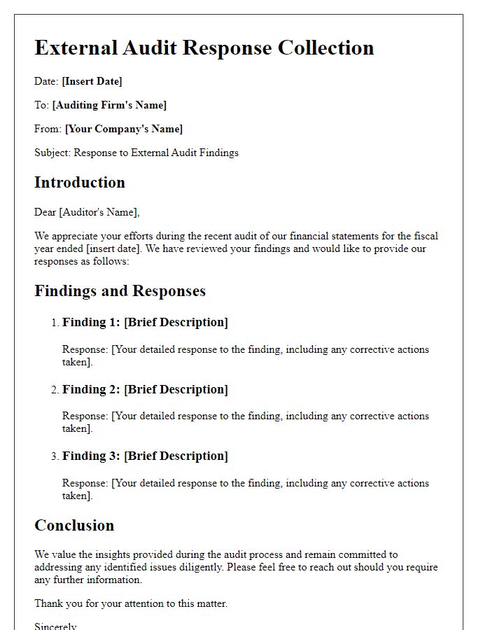 Letter template of external audit response collection