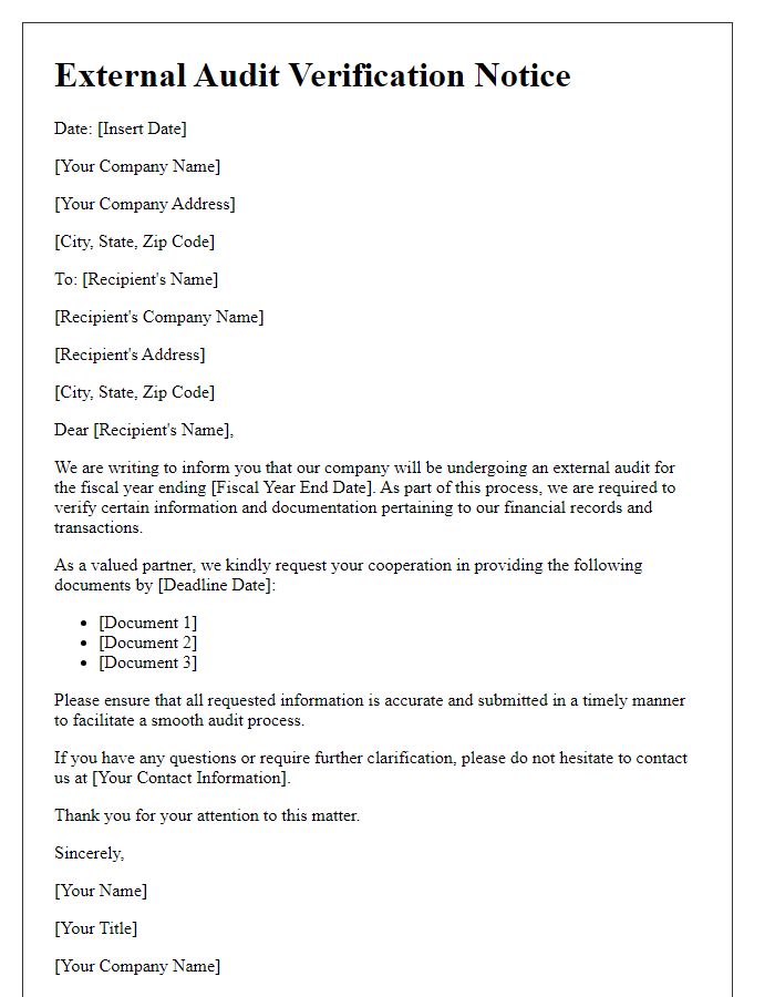 Letter template of external audit verification notice