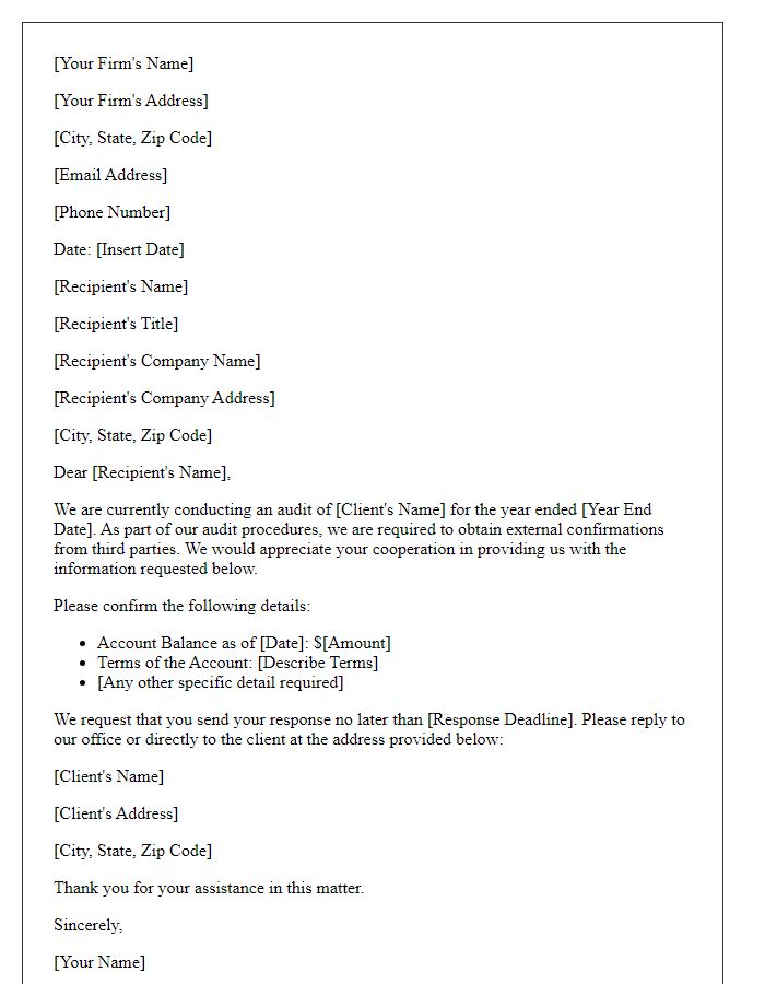 Letter template of external auditor confirmation letter to third parties