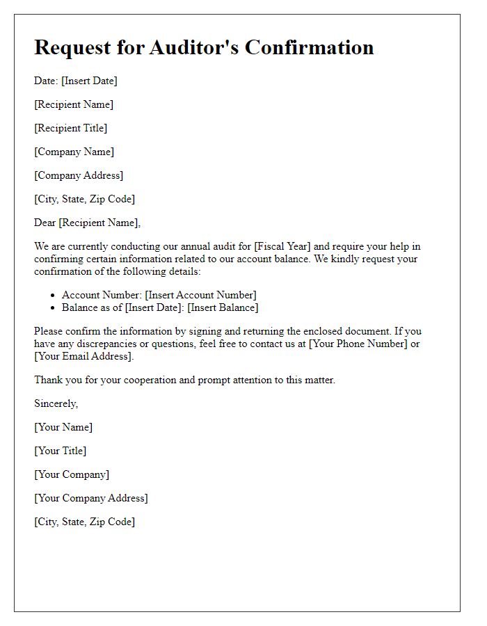 Letter template of request for auditor's confirmation response