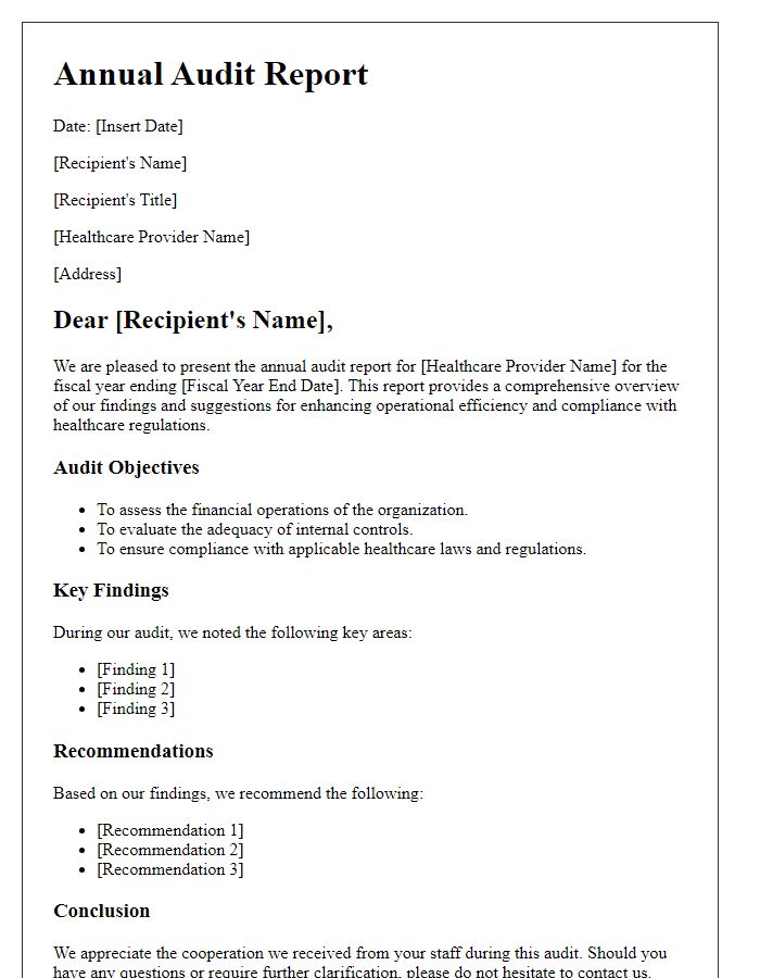 Letter template of annual audit report for healthcare providers