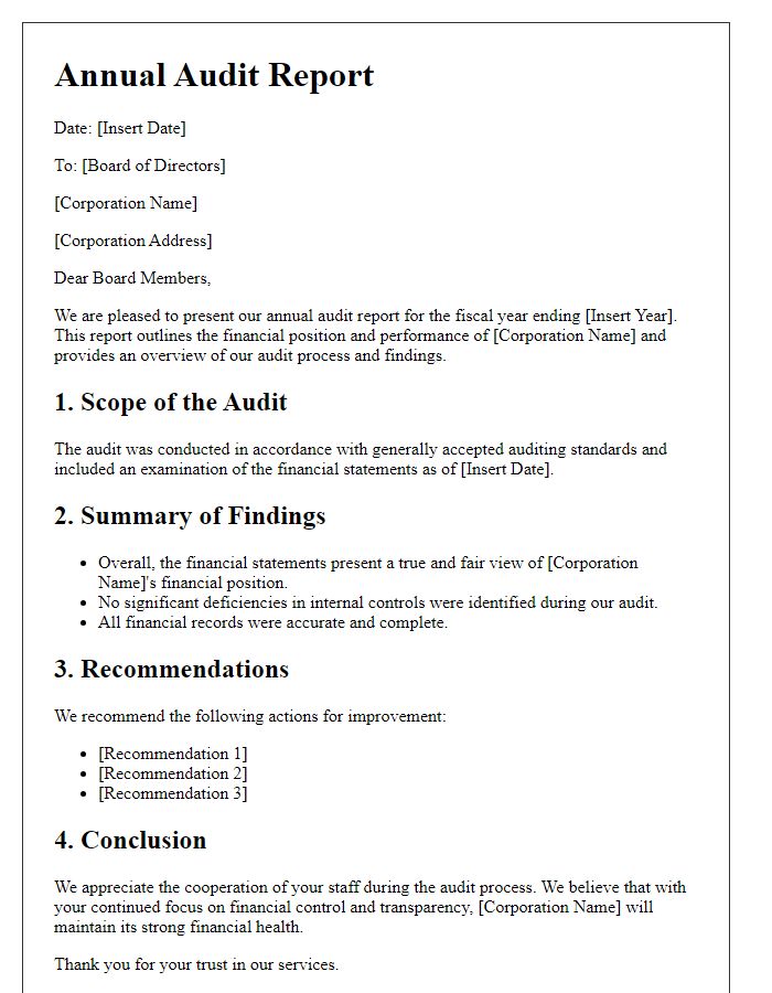 Letter template of annual audit report for large corporations