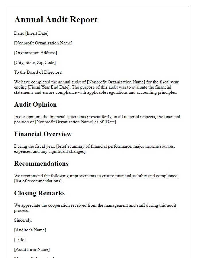 Letter template of annual audit report for nonprofit organizations