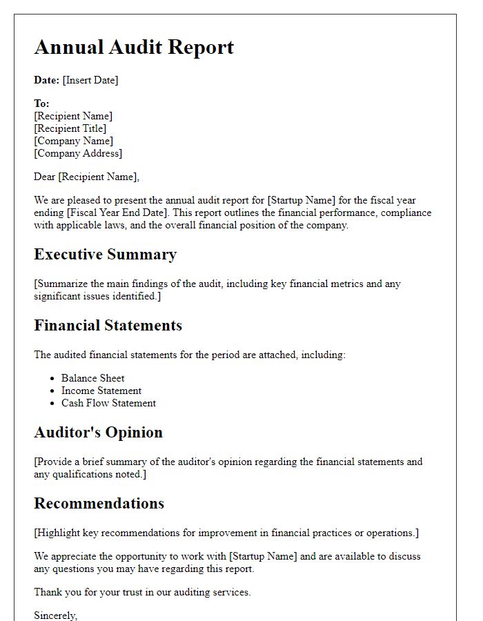 Letter template of annual audit report for startups