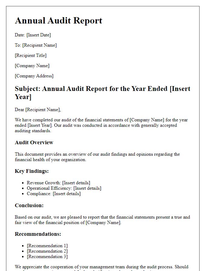 Letter template of annual audit report for tech firms