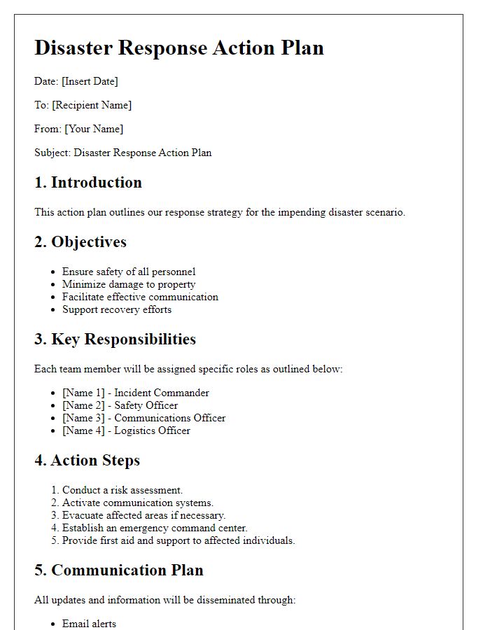 Letter template of disaster response action plan