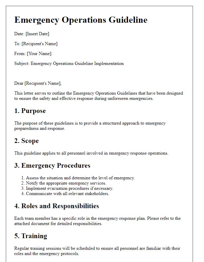 Letter template of emergency operations guideline