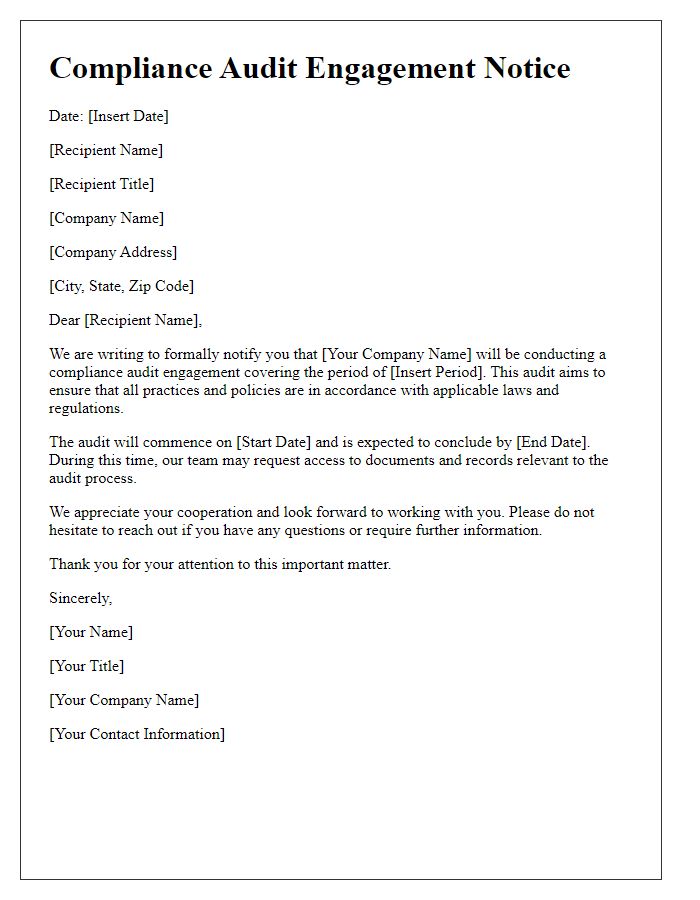 Letter template of compliance audit engagement notice
