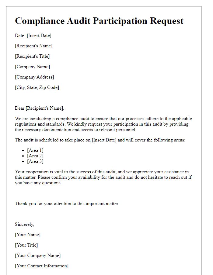 Letter template of compliance audit participation request